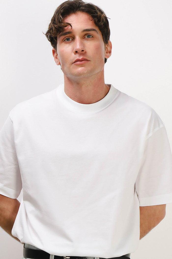 T-SHIRT GIROCOLLO IN COTONE MERCERIZZATO BIANCO