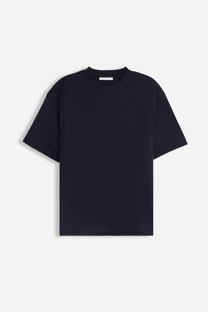 T-SHIRT GIROCOLLO IN COTONE MERCERIZZATO BLEU