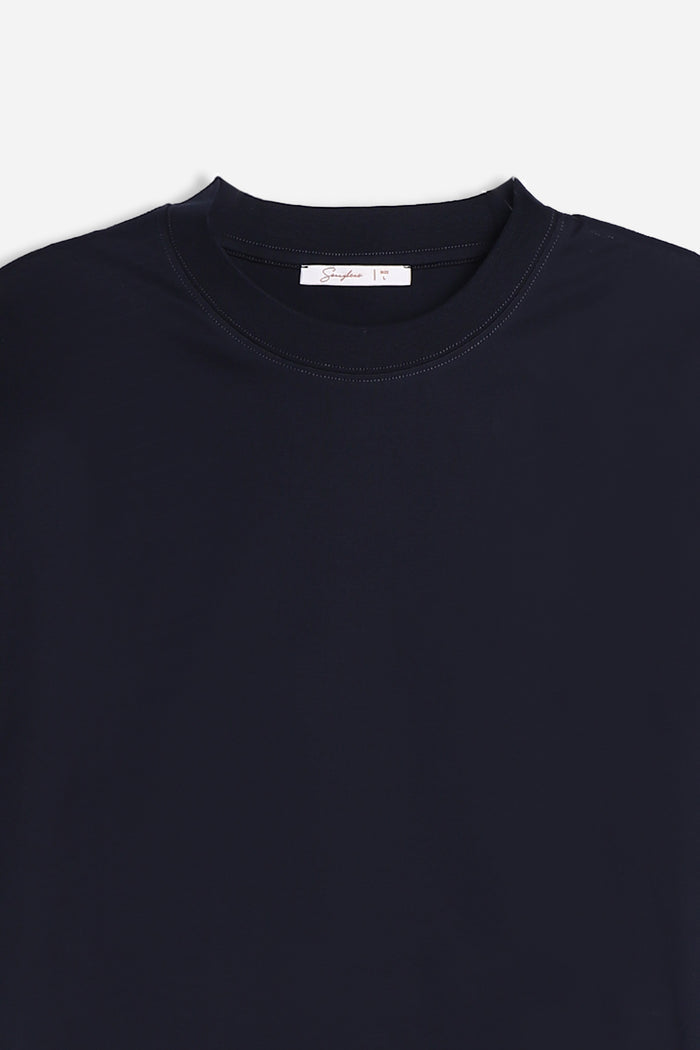 T-SHIRT GIROCOLLO IN COTONE MERCERIZZATO BLEU