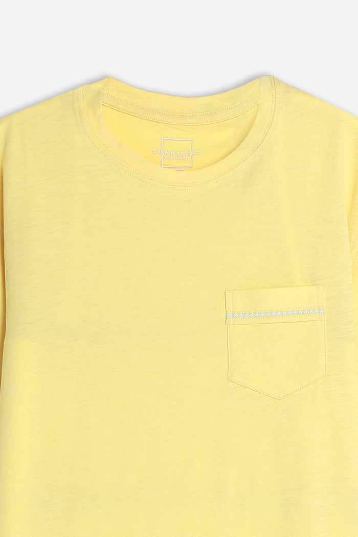 T-SHIRT GIROCOLLO SLUB  CON TASCHINO GIALLO CHIARO