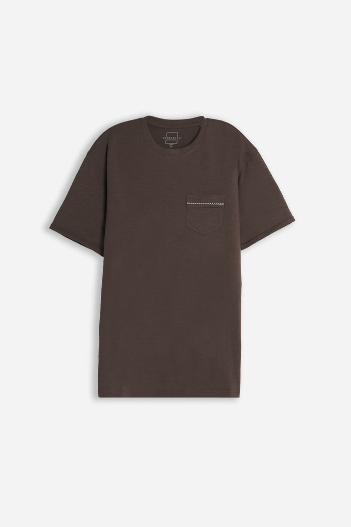 T-SHIRT GIROCOLLO SLUB  CON TASCHINO MORO