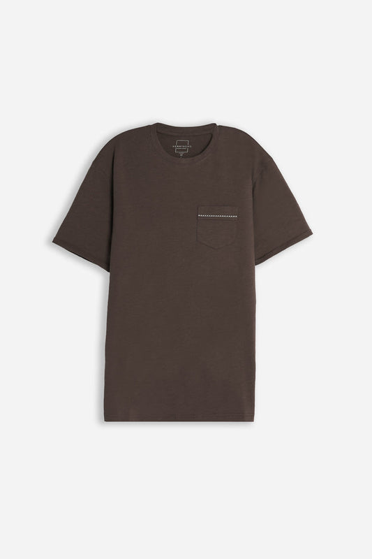 T-SHIRT GIROCOLLO SLUB  CON TASCHINO MORO