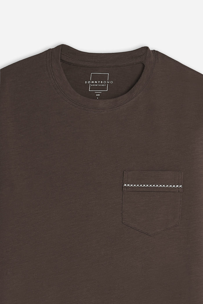 T-SHIRT GIROCOLLO SLUB  CON TASCHINO MORO