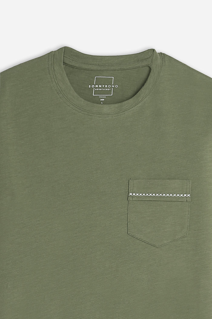 T-SHIRT GIROCOLLO SLUB  CON TASCHINO VERDE MILITARE
