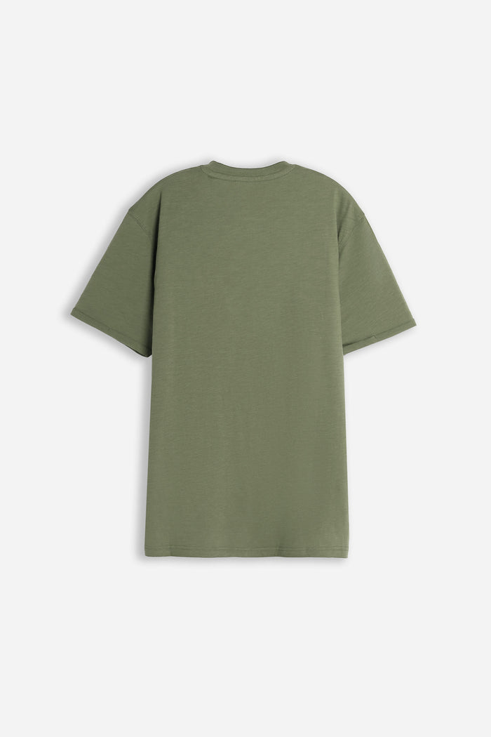 T-SHIRT GIROCOLLO SLUB  CON TASCHINO VERDE MILITARE