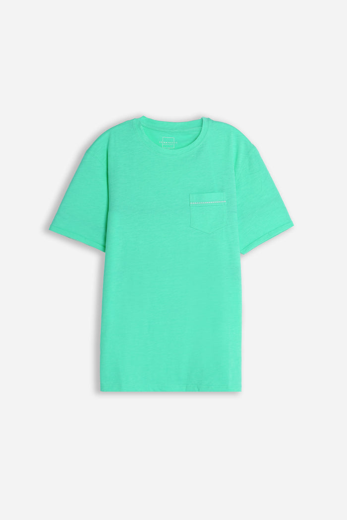 T-SHIRT GIROCOLLO SLUB  CON TASCHINO VERDE SMERALDO