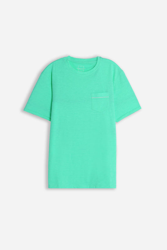 T-SHIRT GIROCOLLO SLUB  CON TASCHINO VERDE SMERALDO