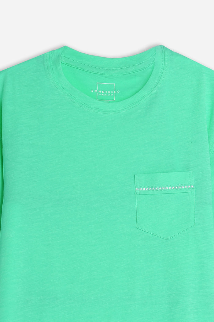 T-SHIRT GIROCOLLO SLUB  CON TASCHINO VERDE SMERALDO