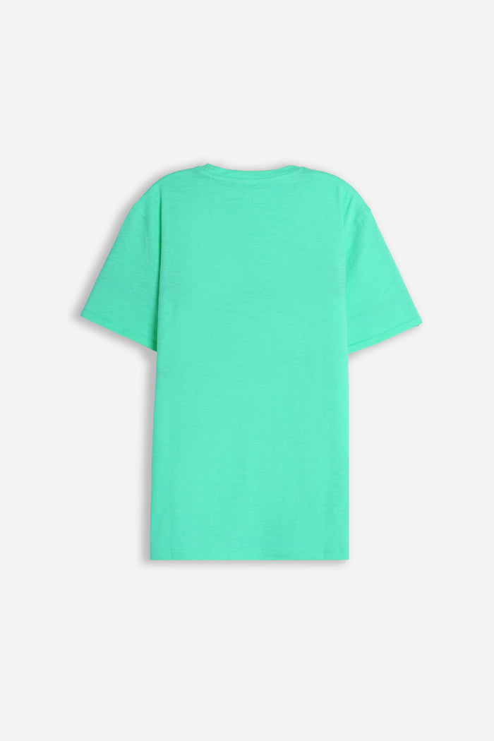 T-SHIRT GIROCOLLO SLUB  CON TASCHINO VERDE SMERALDO