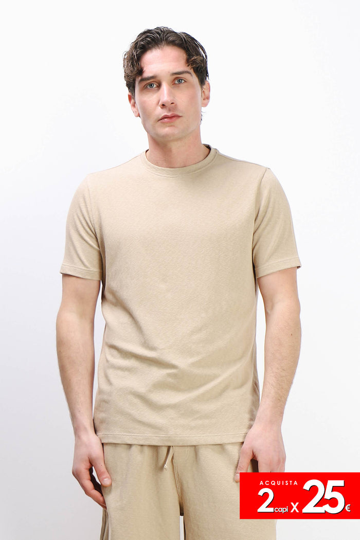 T-SHIRT GIROCOLLO SLUB EFFETTO LINO BEIGE