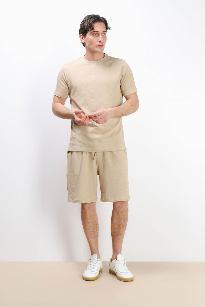 T-SHIRT GIROCOLLO SLUB EFFETTO LINO BEIGE