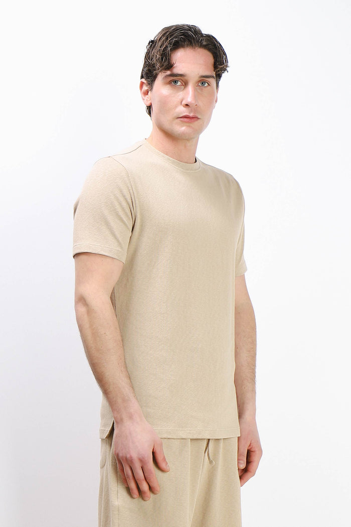 T-SHIRT GIROCOLLO SLUB EFFETTO LINO BEIGE