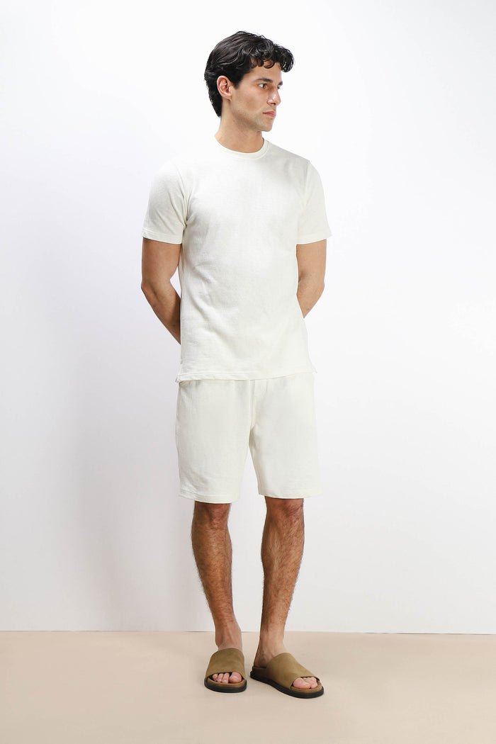 T-SHIRT GIROCOLLO SLUB EFFETTO LINO BIANCO