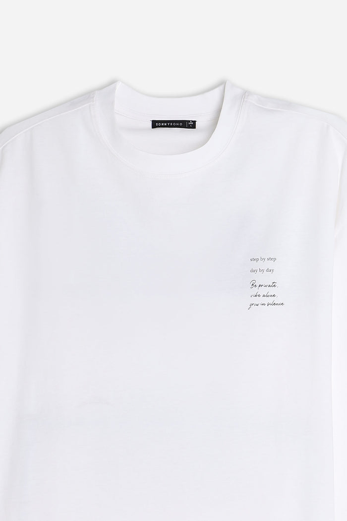 T-SHIRT GIROCOLLO STAMPATA MANICA LUNGA BIANCO