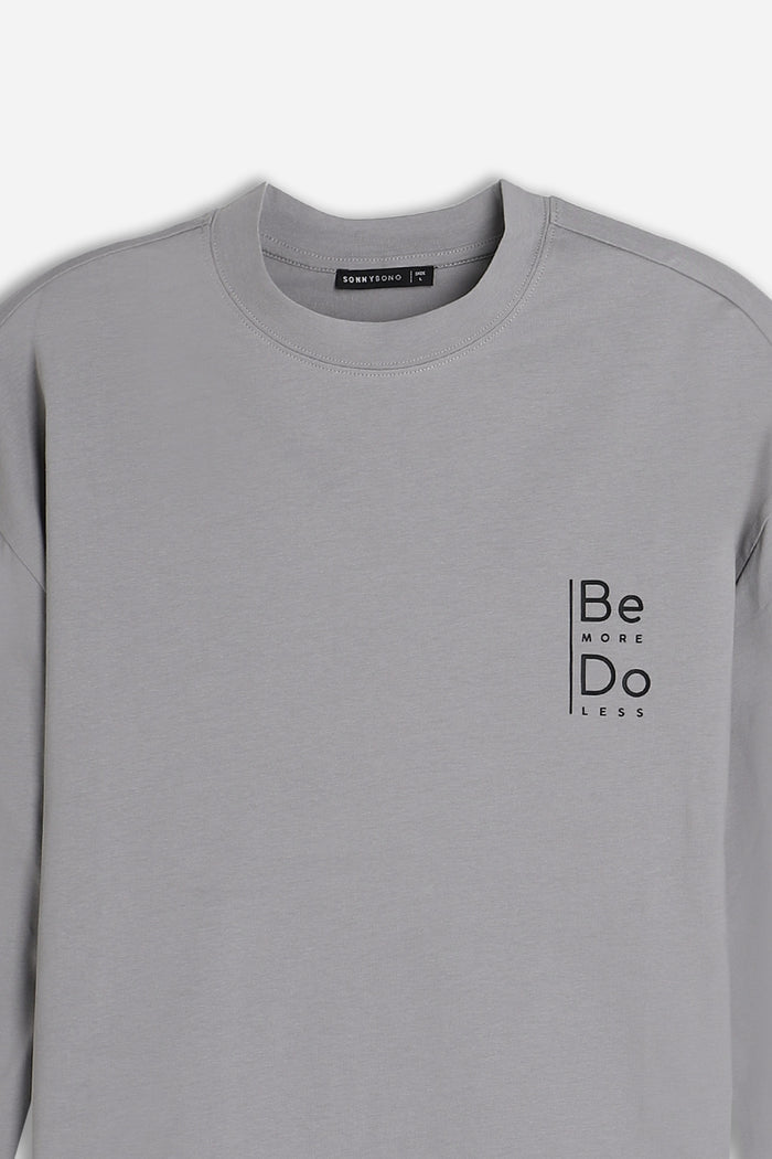 T-SHIRT GIROCOLLO STAMPATA MANICA LUNGA GRIGIO MEDIO