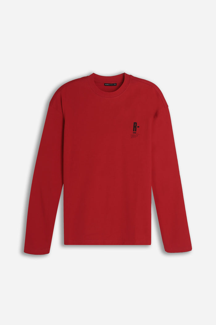 T-SHIRT GIROCOLLO STAMPATA MANICA LUNGA RUBINO