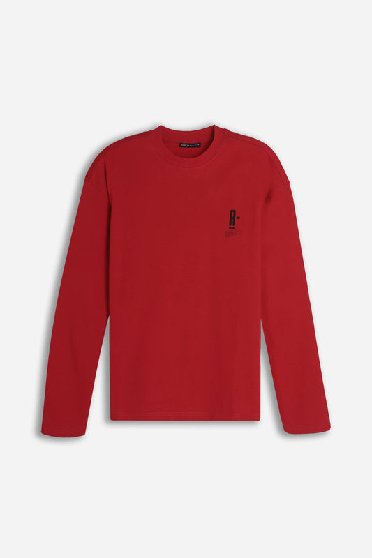 T-SHIRT GIROCOLLO STAMPATA MANICA LUNGA RUBINO