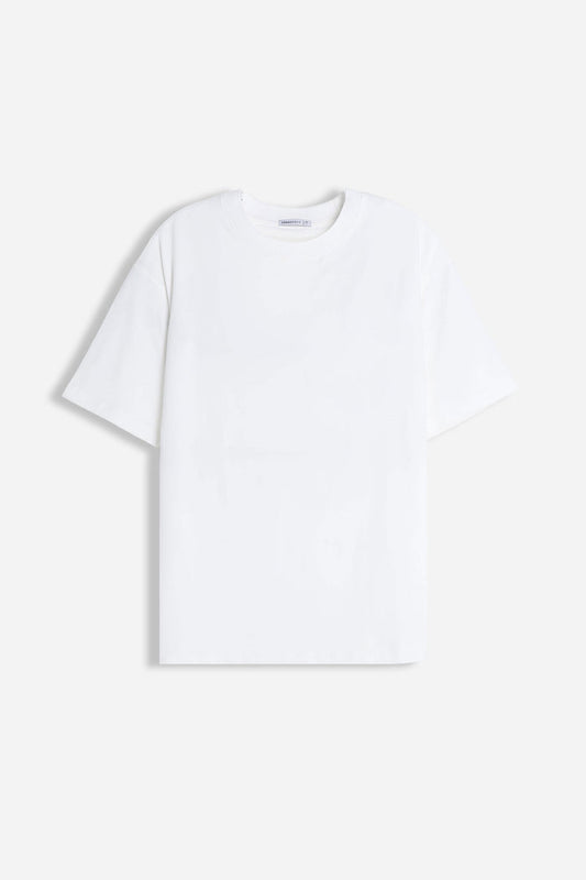 T-SHIRT GIROCOLLO STRETCH CON COLLO A COSTINE BIANCO