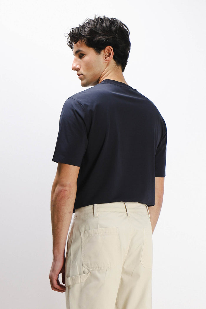 T-SHIRT GIROCOLLO STRETCH CON COLLO A COSTINE BLEU