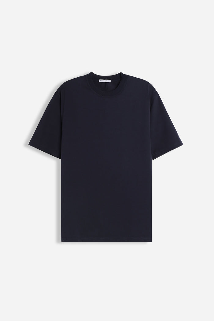 T-SHIRT GIROCOLLO STRETCH CON COLLO A COSTINE BLEU