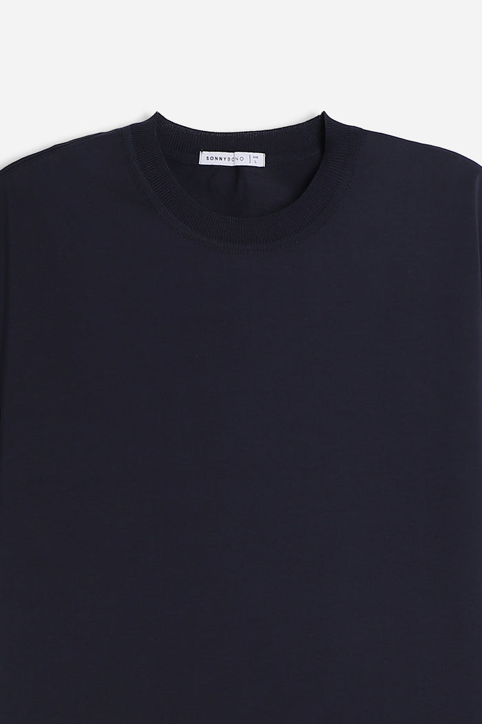 T-SHIRT GIROCOLLO STRETCH CON COLLO A COSTINE BLEU