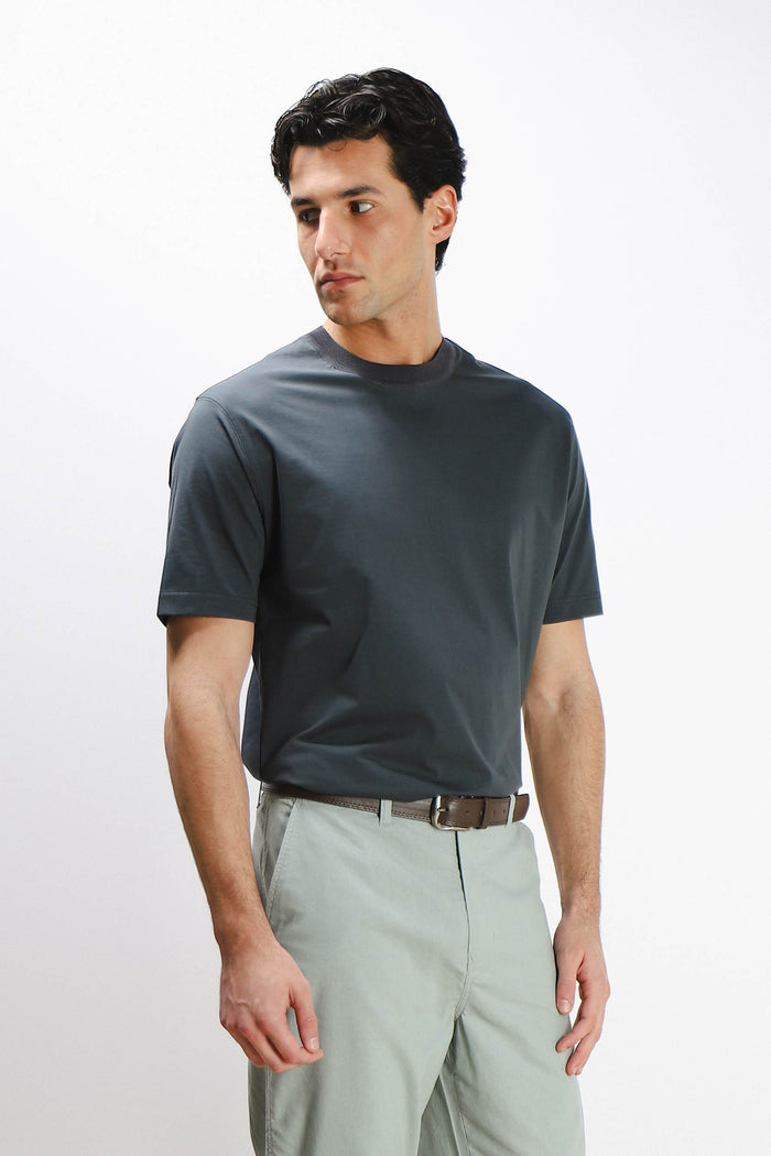 T-SHIRT GIROCOLLO STRETCH CON COLLO A COSTINE GRIGIO SCURO