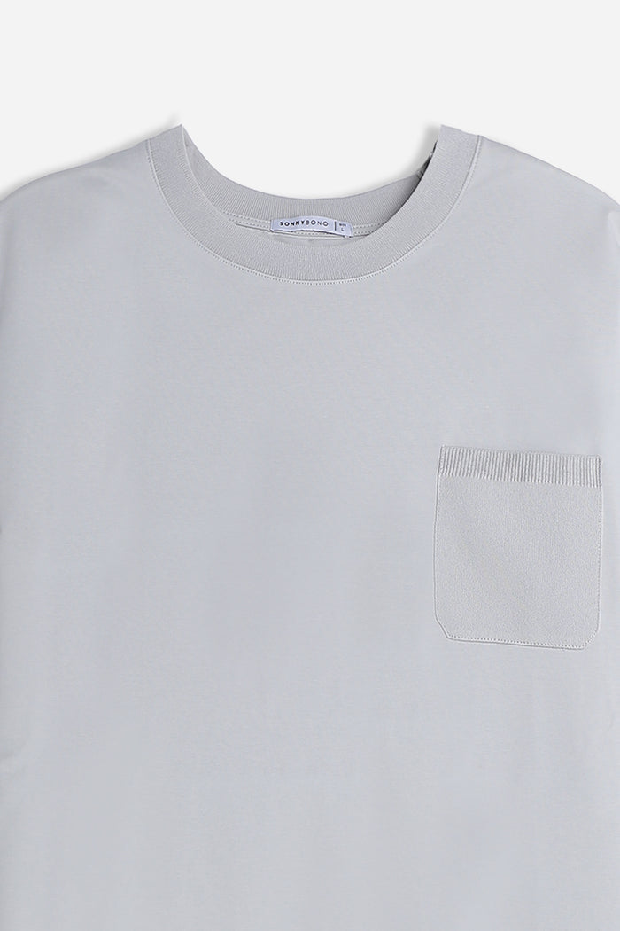 T-SHIRT GIROCOLLO STRETCH CON COLLO E TASCHINO A COSTINE GRIGIO GHIACCIO