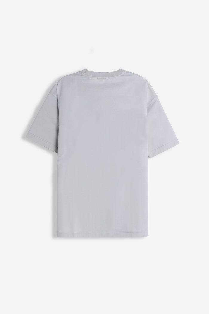 T-SHIRT GIROCOLLO STRETCH CON COLLO E TASCHINO A COSTINE GRIGIO GHIACCIO
