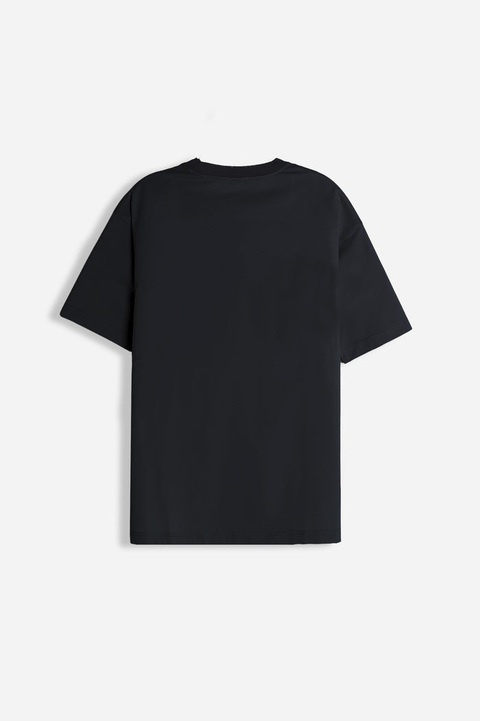 T-SHIRT GIROCOLLO STRETCH CON COLLO E TASCHINO A COSTINE NERO