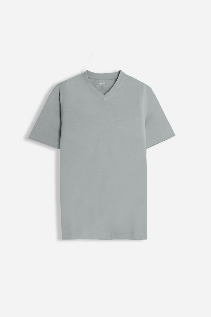 T-SHIRT SCOLLO A V BASIC STRETCH GRIGIO SCURO