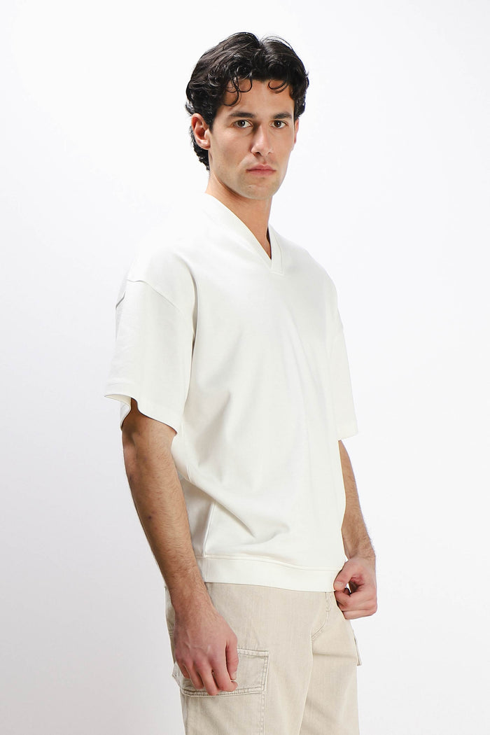 T-SHIRT SCOLLO A V OVER FIT GESSO