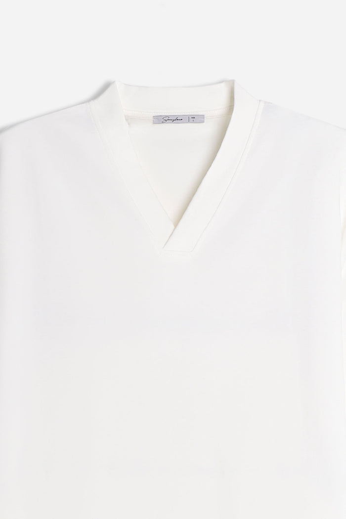 T-SHIRT SCOLLO A V OVER FIT GESSO