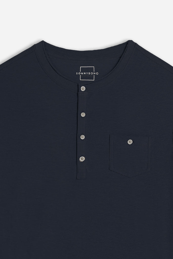 T-SHIRT SLUB SERAFINO CON TASCHINO BLEU