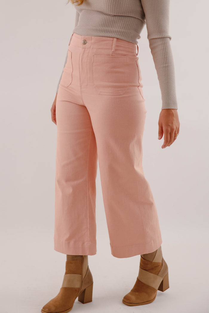 Wide Leg Blush Denim- Women's Front Pocket Jeans- Trendy Style Jeans