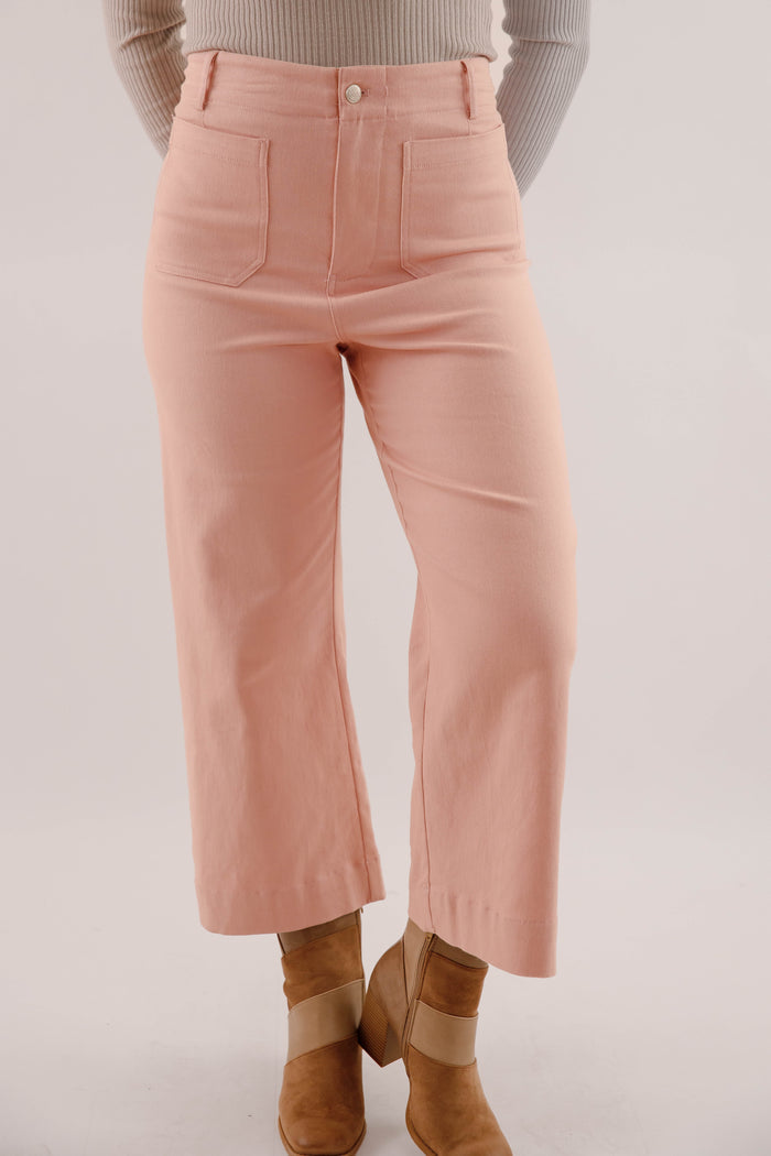 Wide Leg Blush Denim- Women's Front Pocket Jeans- Trendy Style Jeans