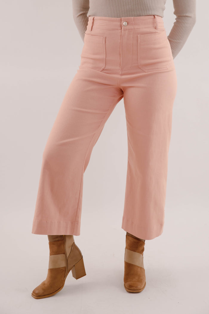 Wide Leg Blush Denim- Women's Front Pocket Jeans- Trendy Style Jeans
