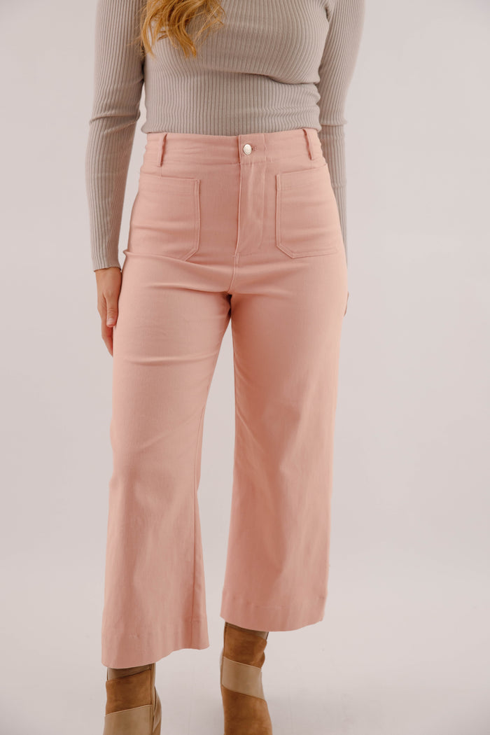 Wide Leg Blush Denim- Women's Front Pocket Jeans- Trendy Style Jeans