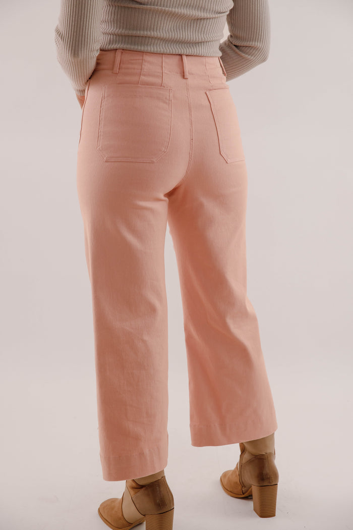 Wide Leg Blush Denim- Women's Front Pocket Jeans- Trendy Style Jeans