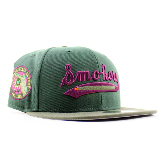 Tampa Smokers Florida State League Patch New Era 59Fifty Fitted Hat (Mountain Green Olive Green Gray Under Brim)