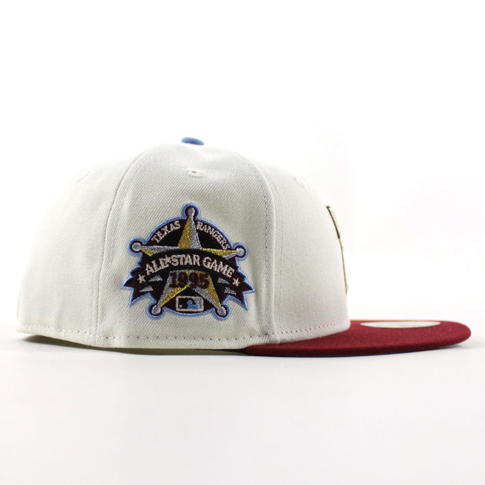 Texas Rangers 1995 All Star Game New Era 59Fifty Fitted Hat (Chrome White Brick Red Gray Under Brim)
