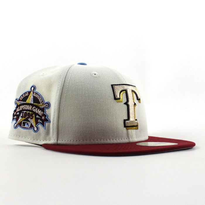 Texas Rangers 1995 All Star Game New Era 59Fifty Fitted Hat (Chrome White Brick Red Gray Under Brim)