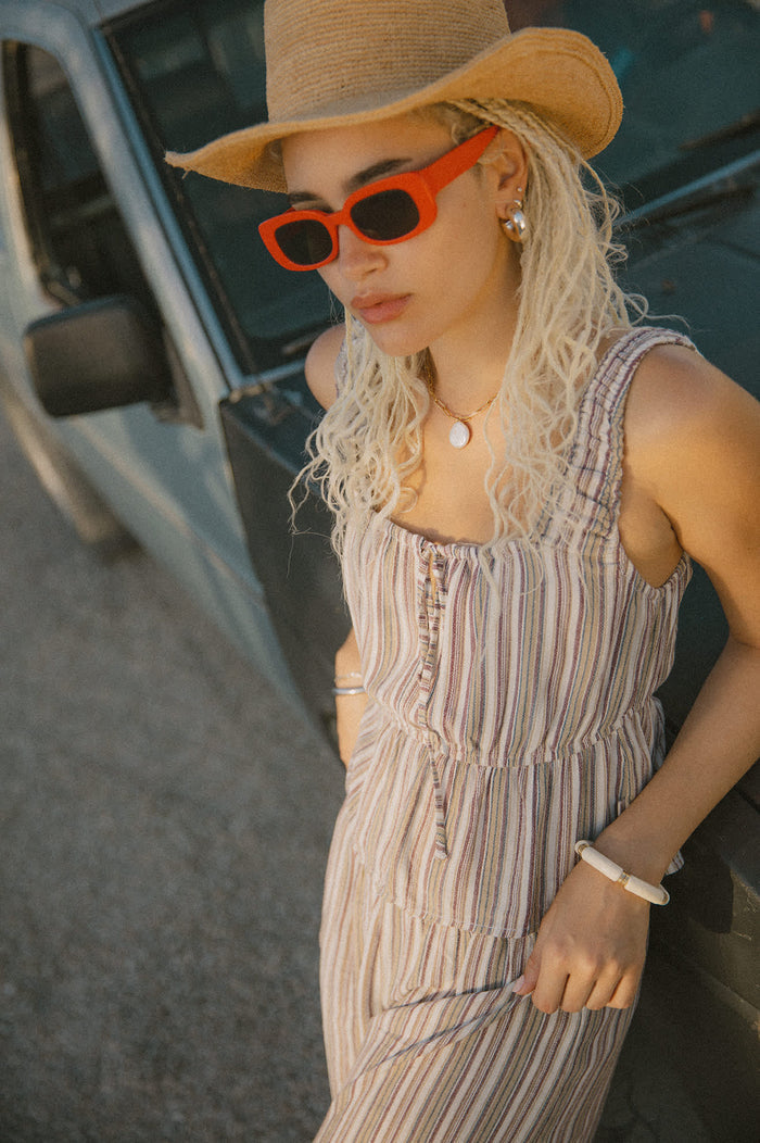Women's The Abigail Tie Top in the color Worn In Robust Red Stripe - Men's Lifestyle image