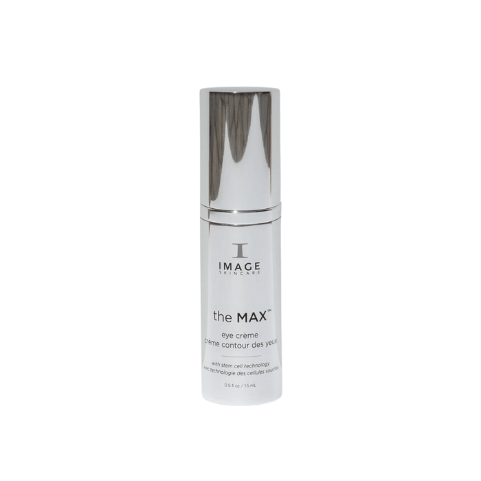 the MAX™ eye crème | IMAGE Skincare in a sleek white and silver bottle, designed for targeted skincare around the eyes offering advanced stem cell technology for rejuvenation and wellness.