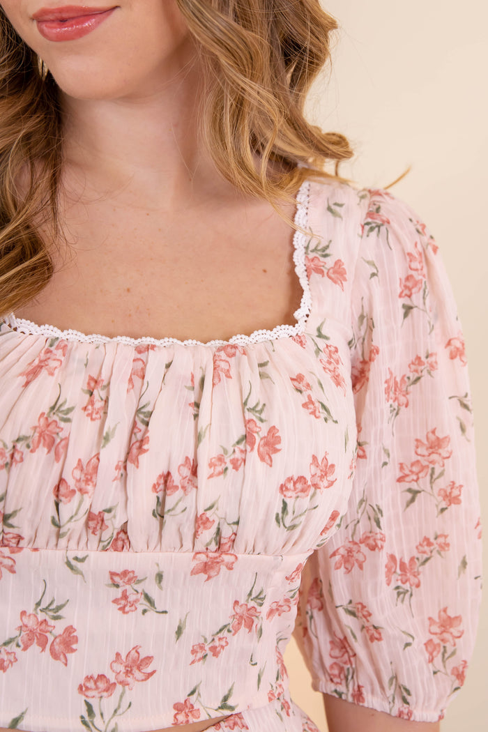 Ditzy Floral Print Crop Top- Women's Pink Floral Set- LoveShack Outfits