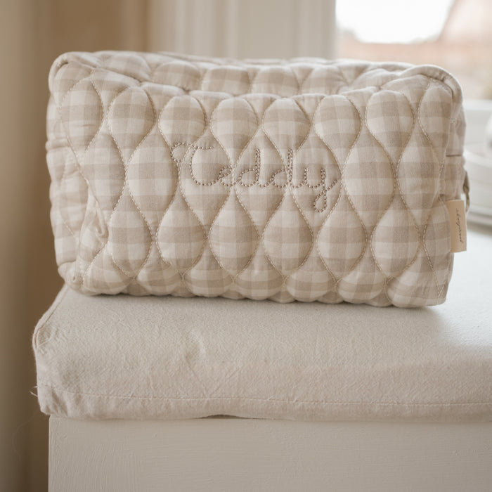 Beige Gingham Toiletry Pouch