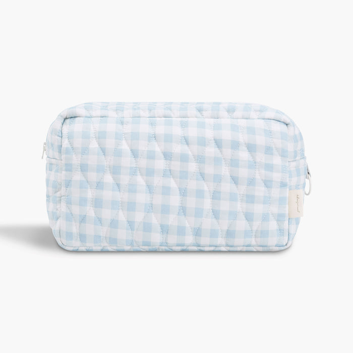 Backside of Toiletry Pouch in Blue Gingham