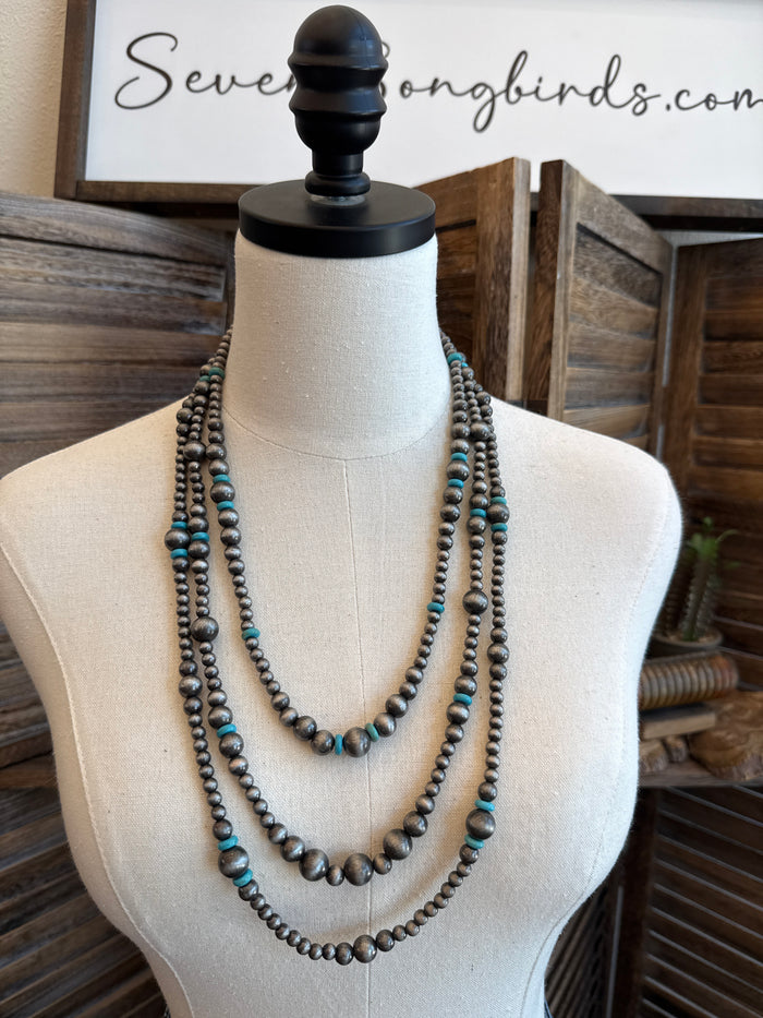 Triple Strand Pearl & Turquoise Necklace