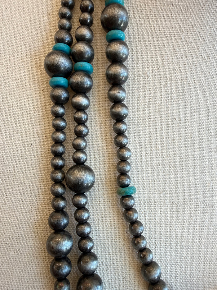 Triple Strand Pearl & Turquoise Necklace