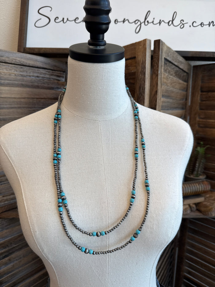 Turquoise & Silver Pearl 60" Endless Necklace