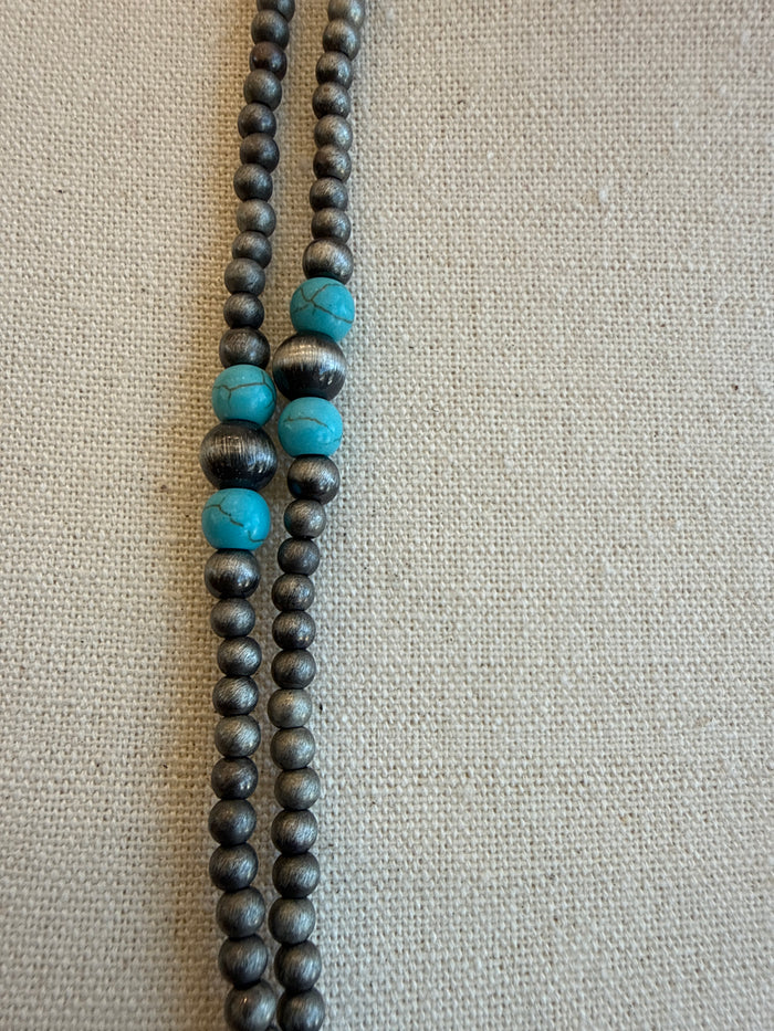 Turquoise & Silver Pearl 60" Endless Necklace